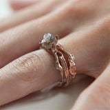 uncut diamond with rose gold branch wedding ring
