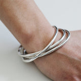 Oval Bangle in Recycled Sterling Silver Layered