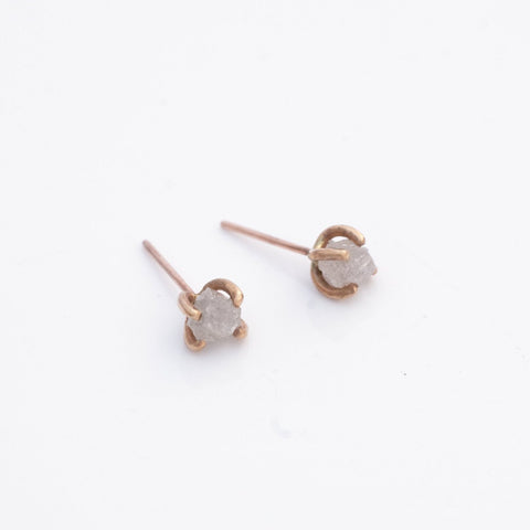 Uncut diamond rose gold stud earrings